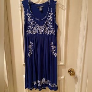 Chelsea & Theodore royal blue and white embroidered dress